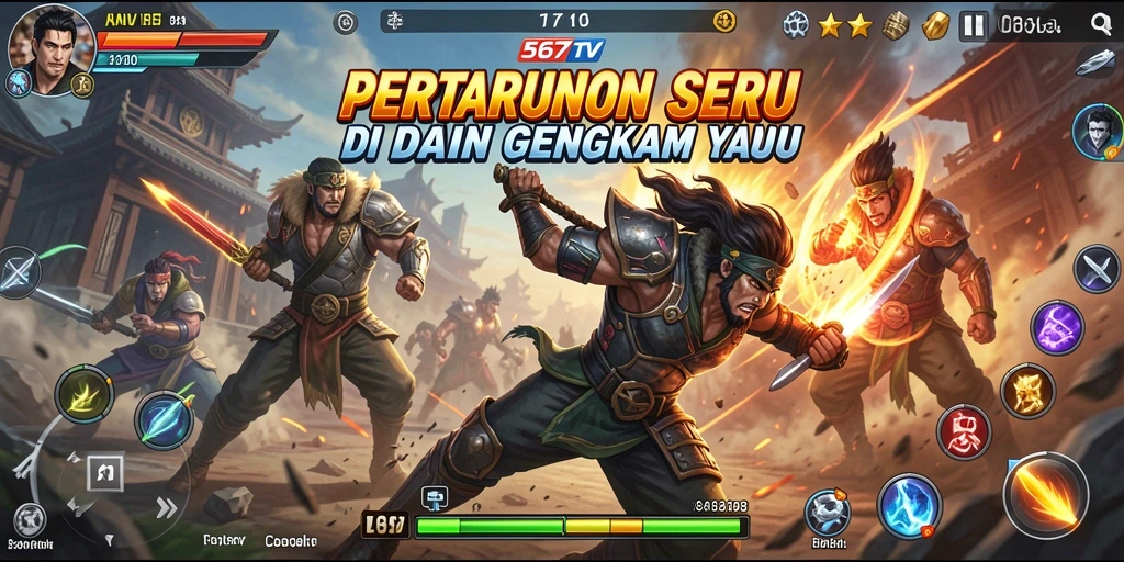 Screenshot 567TV menampilkan pertarungan seru dengan karakter-karakter unik.