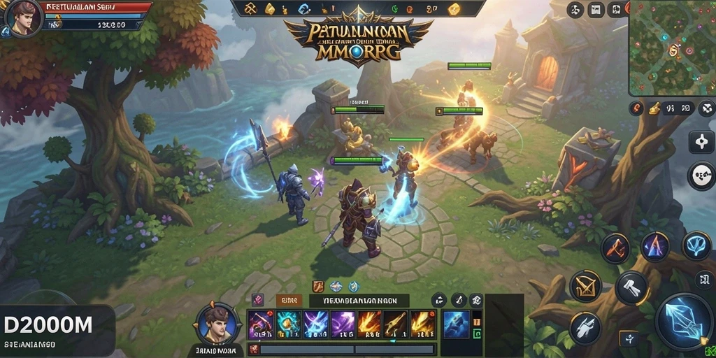 Tangkapan layar utama gameplay D200M yang menampilkan petualangan seru di dunia MMORPG.