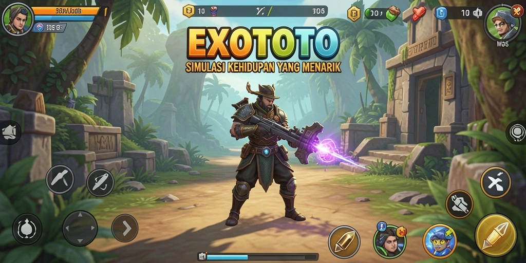 Tangkapan layar gameplay <strong>EXOTOTO</strong> menunjukkan karakter yang berinteraksi dalam dunia simulasi.