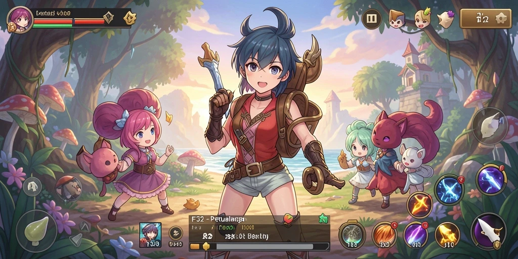 Tampilan menarik dari gameplay F32 yang penuh aksi Anime.