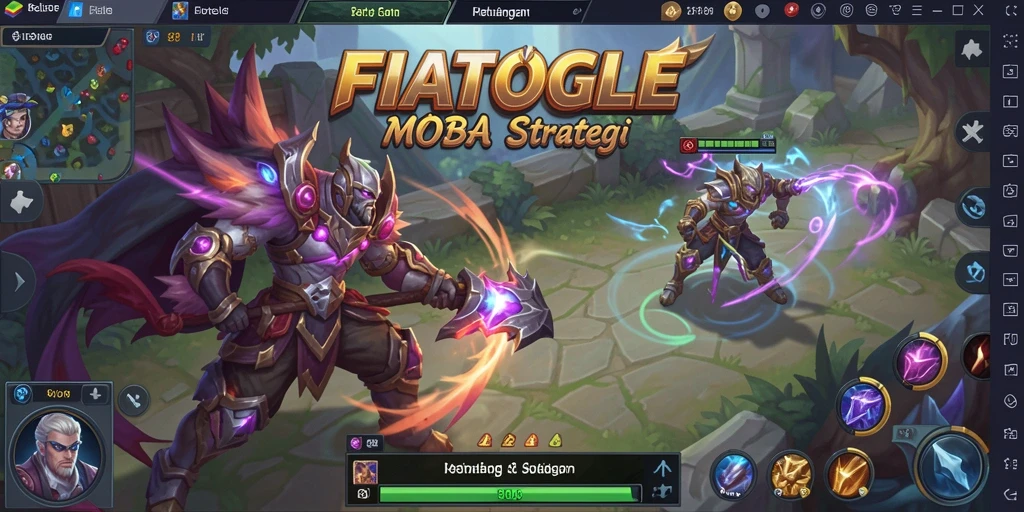 Menampilkan pertempuran seru dalam gameplay MOBA FIATOGEL.