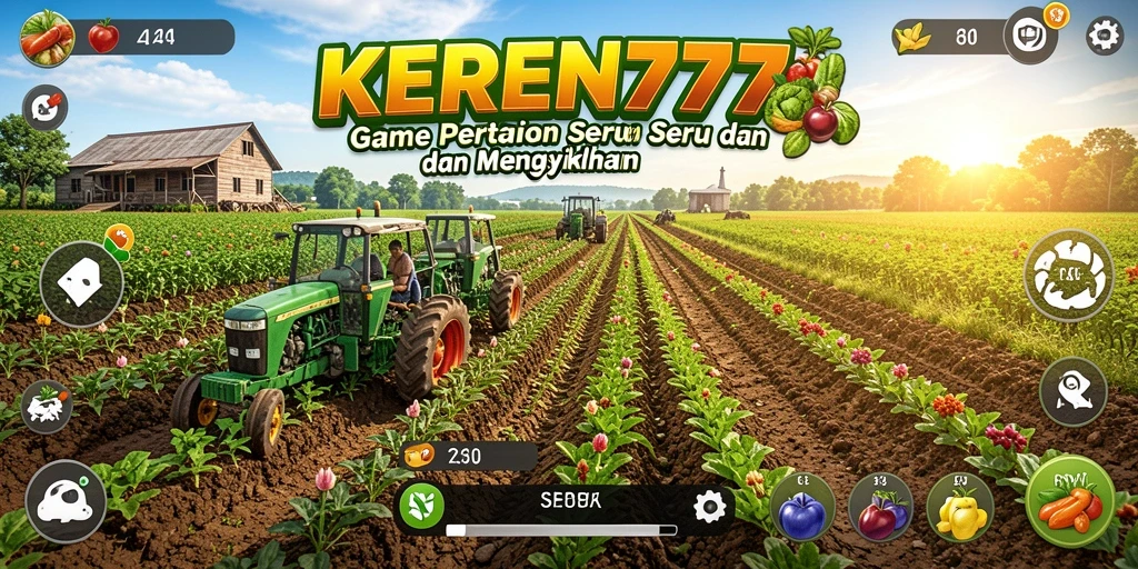 Tangkapan layar gameplay KEREN777 menunjukkan aktivitas pertanian yang seru.