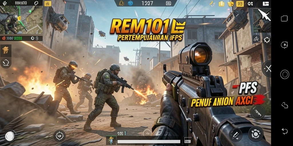 Gambar menunjukkan pertempuran mendebarkan dalam game FPS REMI101.