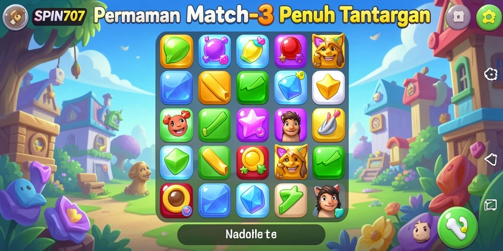 Tampilan gameplay seru dalam SPIN707 dengan tantangan Match-3.